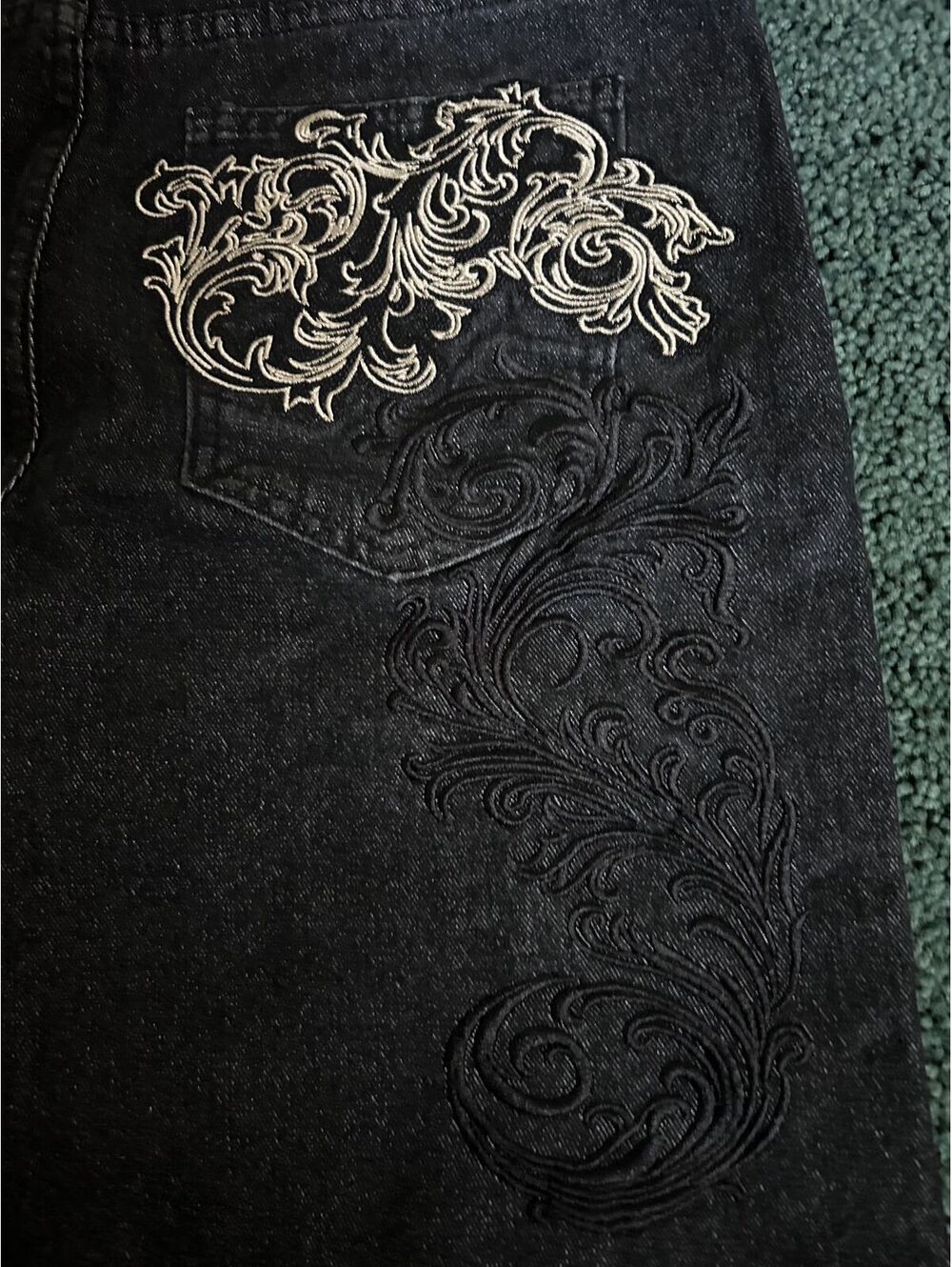 Black Denim Shorts with Embroidered Cross Design - Picture 4 of 7